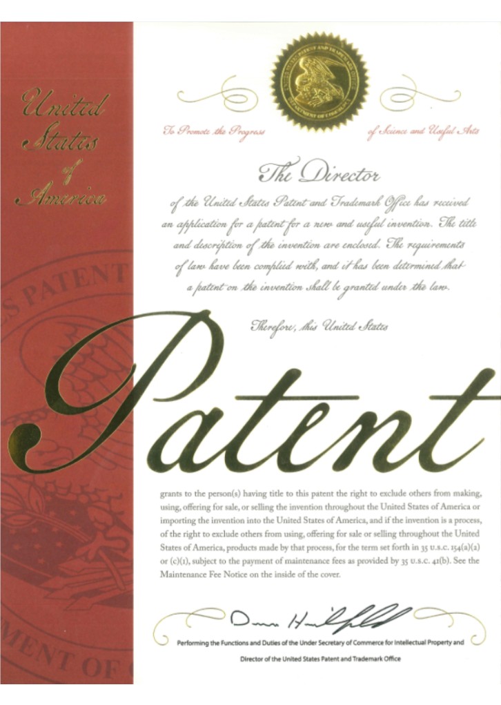 美国发明专利证书